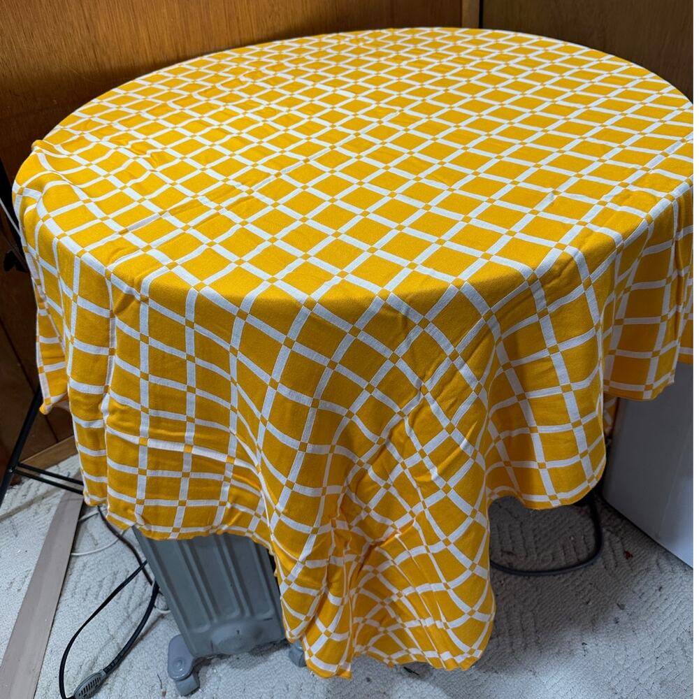 Vintage Rectangular Orange and White Woven Checkered Reversible Tablecloth
